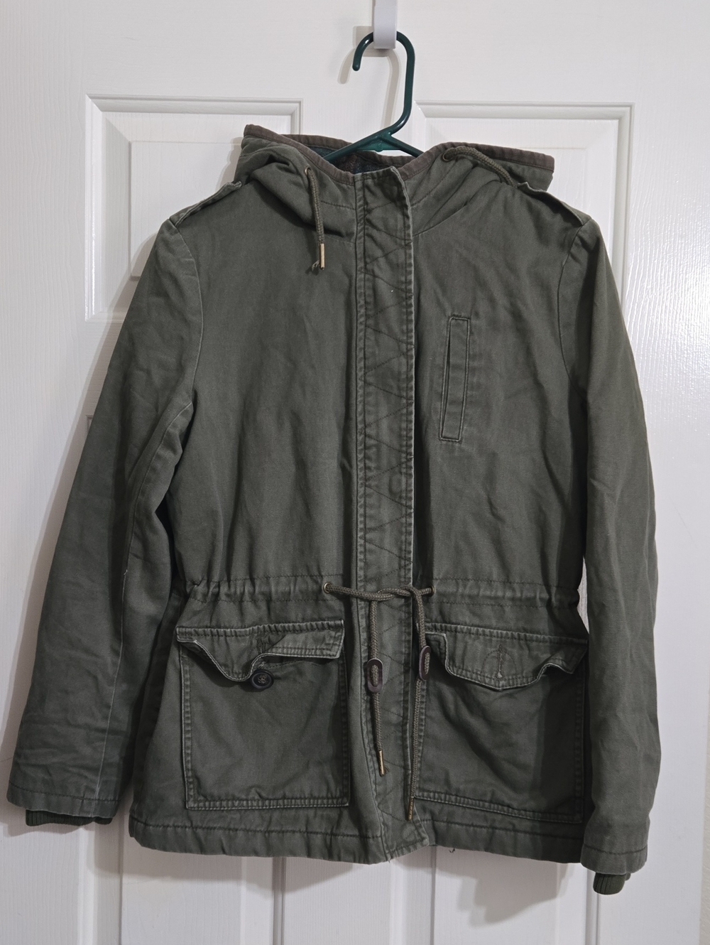 CoffeeShop Olive Green Hooded Field Jacket with Front Pockets